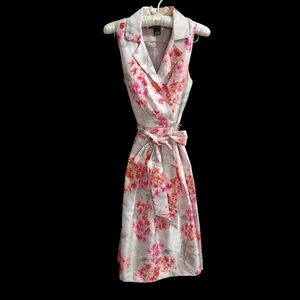 Jessica Howard  Gray Floral Collared Sleeveless Fit & Flare Belt Dress Size 4